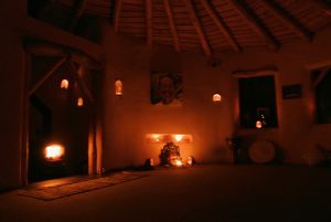Night time in the roundhouse by candlelight and a toasty fire