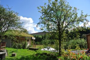 Moel y Henfaes and the straw bale roundhouse at Tyt Mam Mawr off grid eco retreat centre